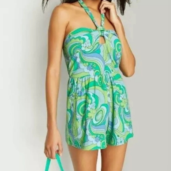 wild fable Other - Wild Fable size medium Blue Swirl Halter beach Cover Up Terry Romper Jumpsuit
